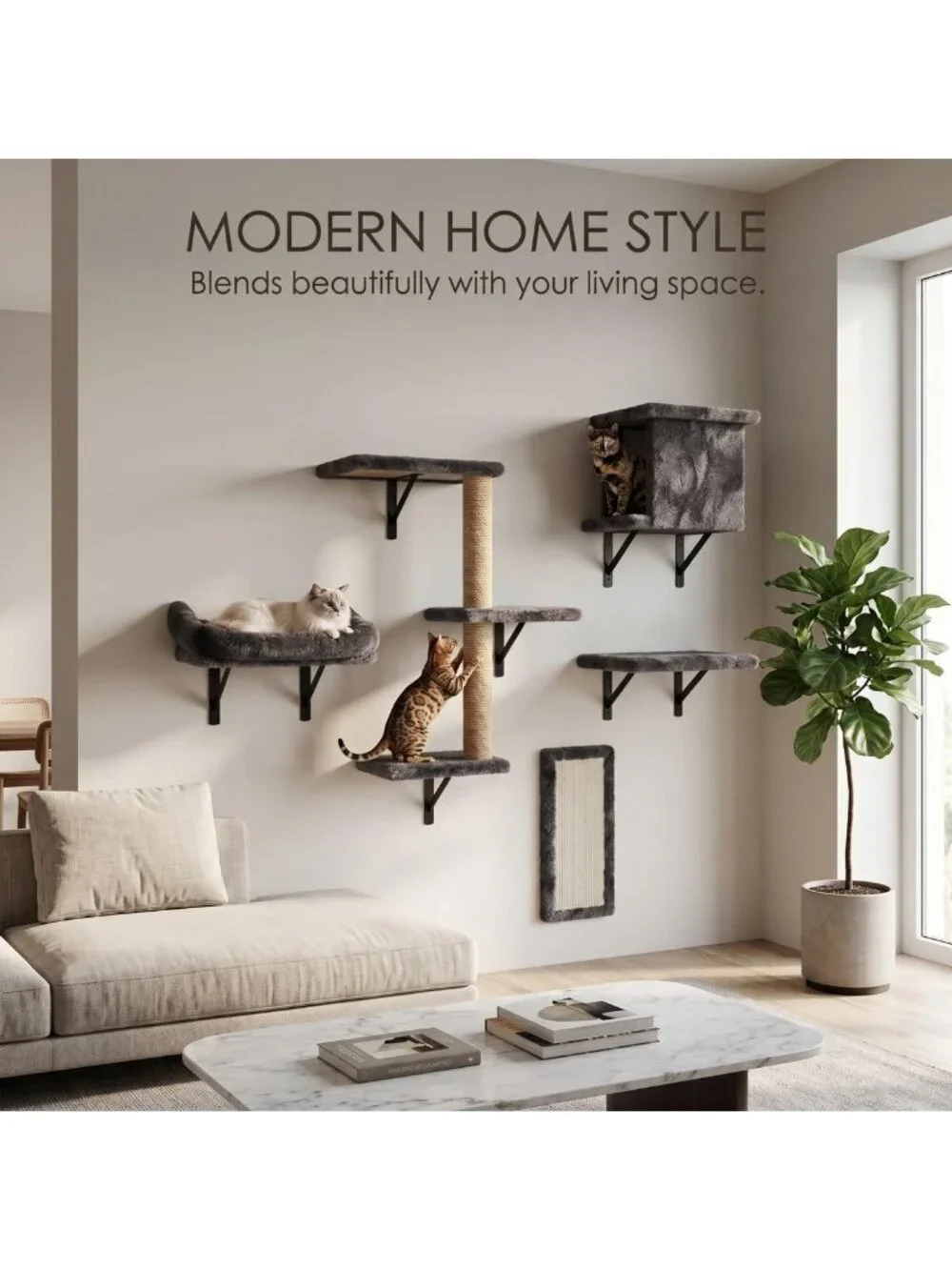 5-in-1 Cat Wall Shelves for Large Cats - Space-Saving Climbing Furniture